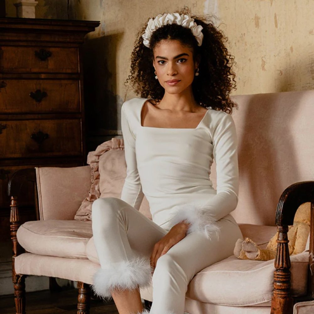 White Satin Curly Headband